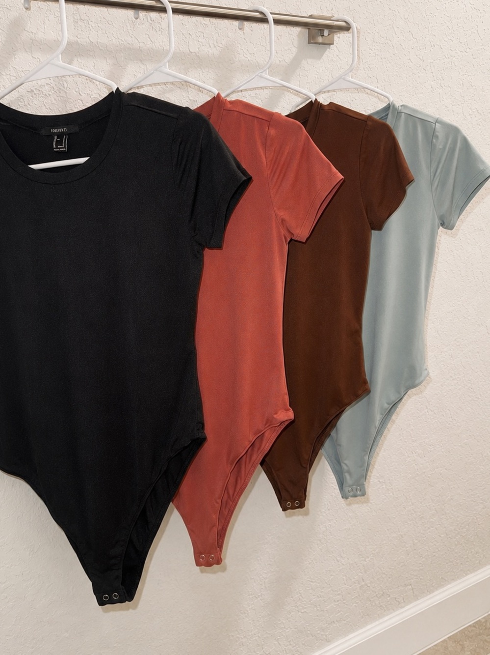 Forever 21 Short-Sleeve No Wrinkle Crew Bodysuit Pack - Black, Rust, Brown, Sage